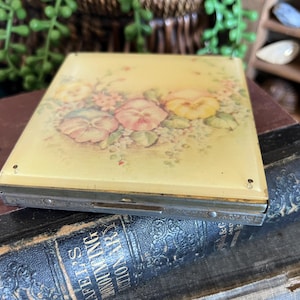 Vintage floral celluloid compact / REX fifth avenue