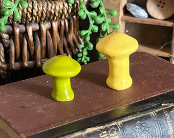 Set of 2 small ceramic mushroom figurines