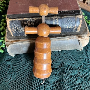 Antique wooden French corkscrew bottle opener
