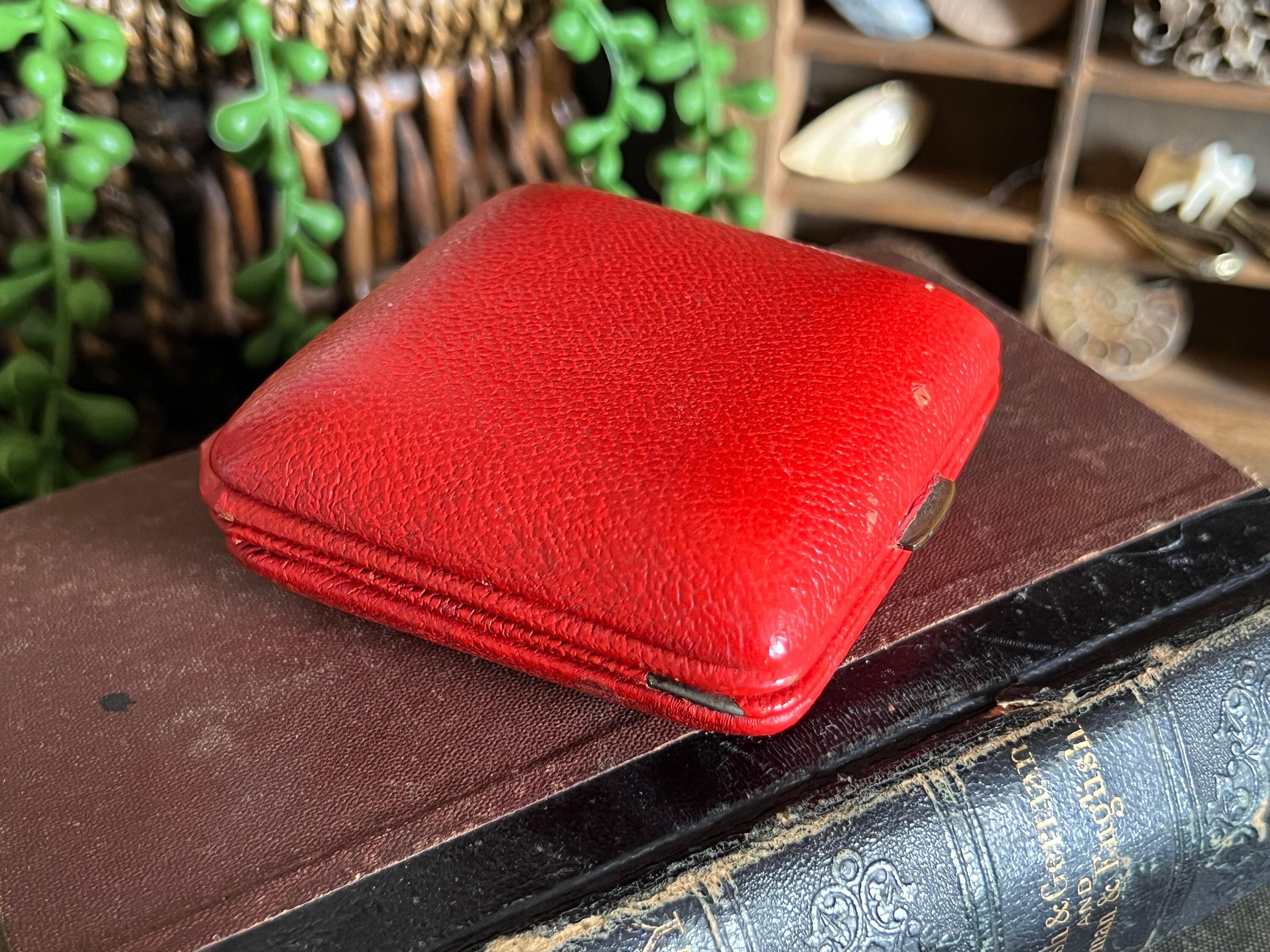 Vintage Westclox Folding Travel Alarm Clock With Red Leather Case