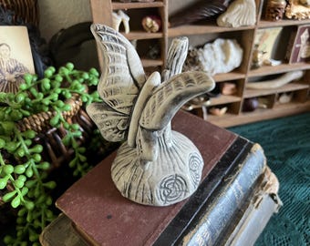 Vintage Ceramic Butterfly Figurine Woodland Nature Decor, Rustic Butterfly Statue, Cottagecore Shelf Decor