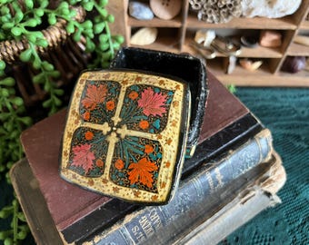 Vintage Kashmir Lacquer Jewelry Box, hand painted 1990s