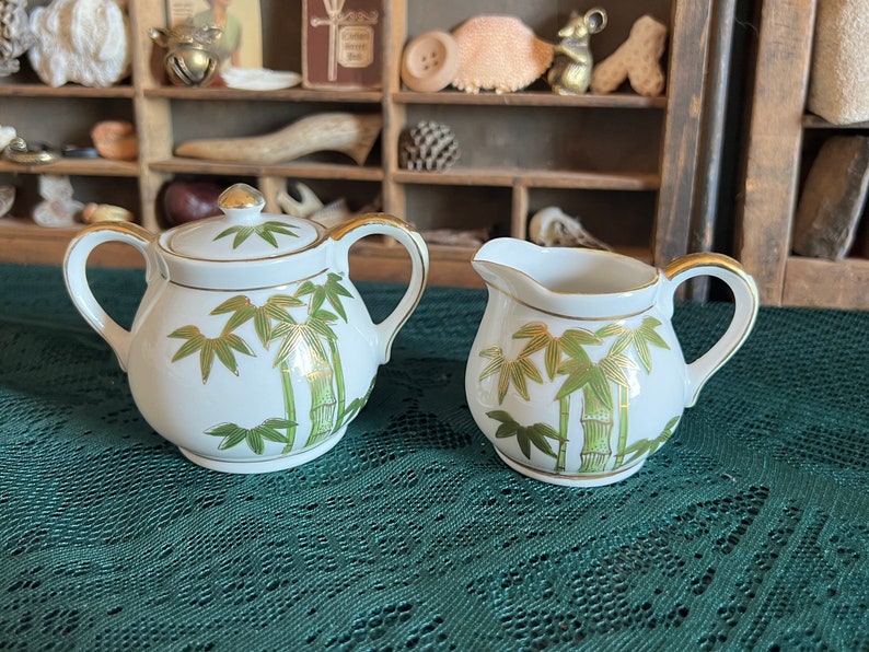 Vintage Japanese Bamboo Sugar and Creamer Set - Etsy