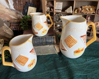 Set of 3 pancake breakfast pitchers for batter, syrup, and butter - Napcoware ceramics / great housewarming gift!
