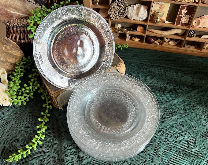 Set Of Four Clear Glass Dessert Plates Hors D'oeuvre Plates Salad