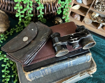 Antique opera spyglass glasses binoculars with case