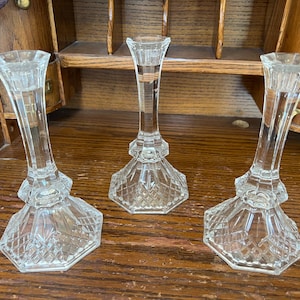 Set of 3 heavy crystal candlestick holders