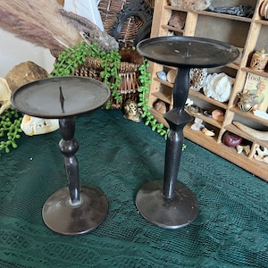 Vintage set of 2 bronze candlesticks 7&quot;, 8&quot;