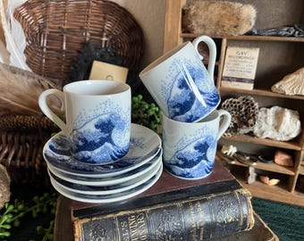 Hokusai Great Wave Demitasse Espresso cup and saucer Japanese dish set