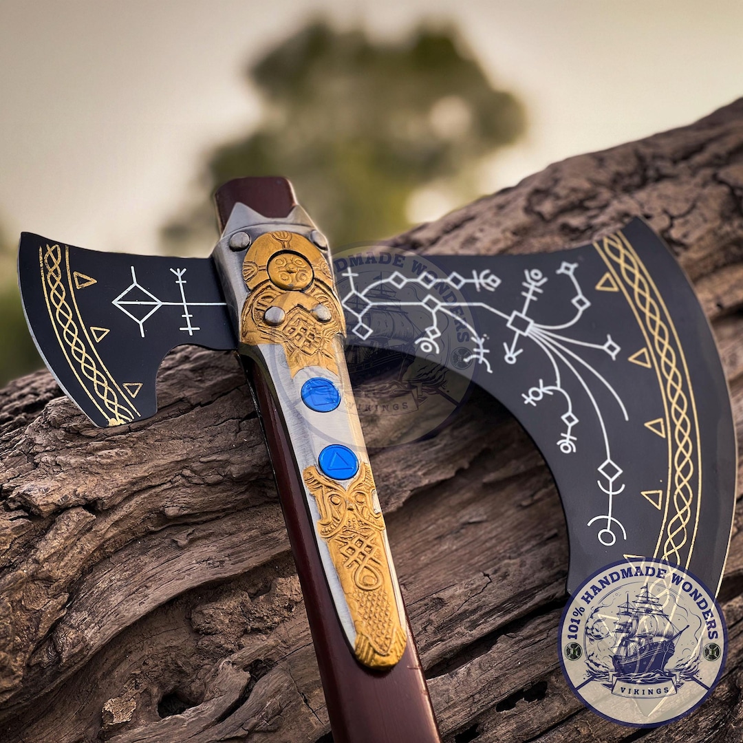 Handmade Viking Axe Decor – Norse Rune Engraved Axe, Pagan Wall Display ...