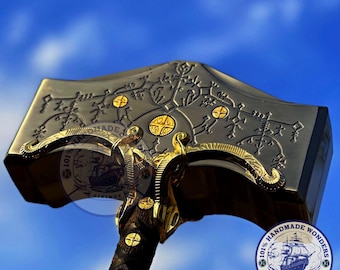 Hand Forged Steel Mjolnir Hammer: Vegvisir Compass, Norse Decor