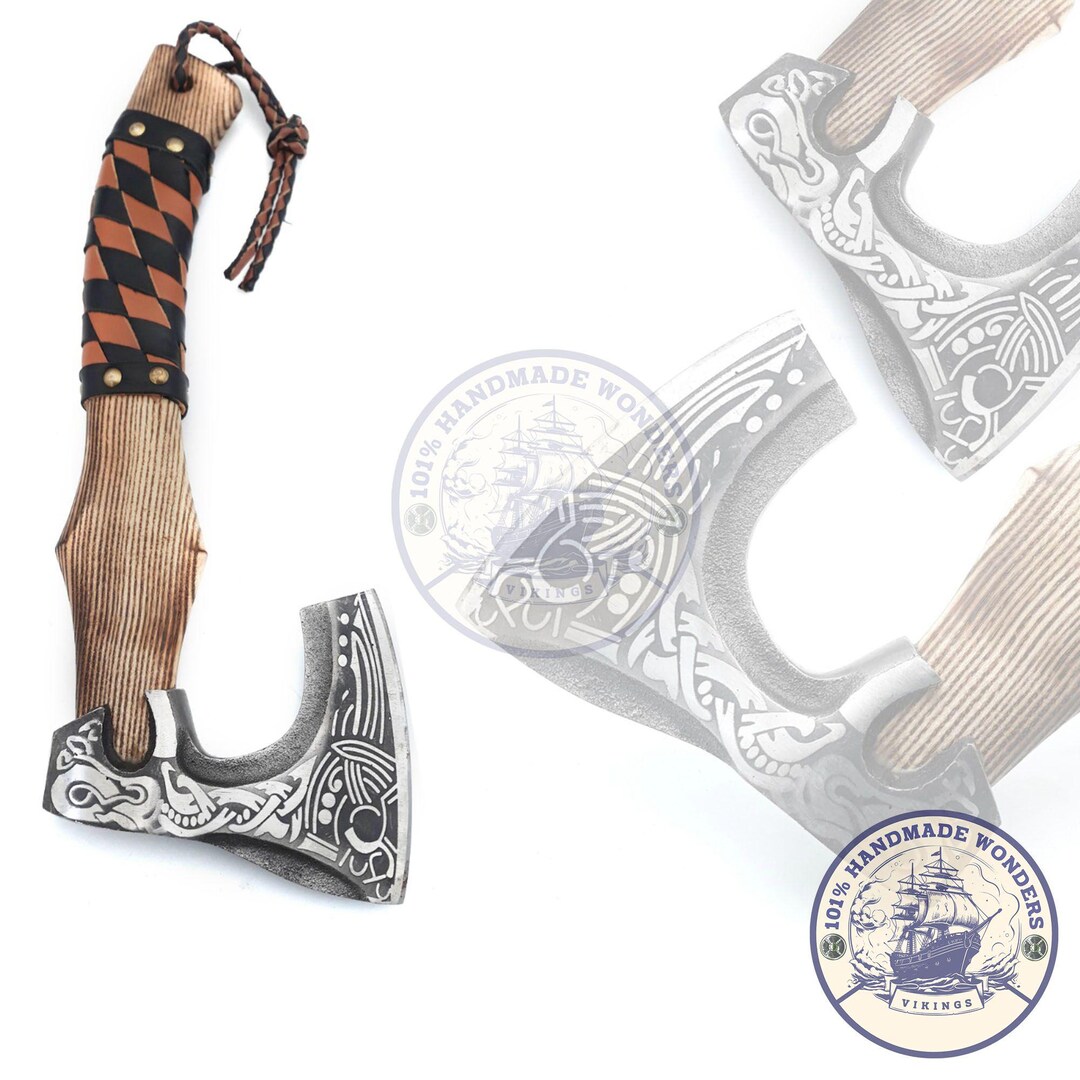 Handmade Viking Axe Decor With Leather Wrap – Norse Rune Engraved ...