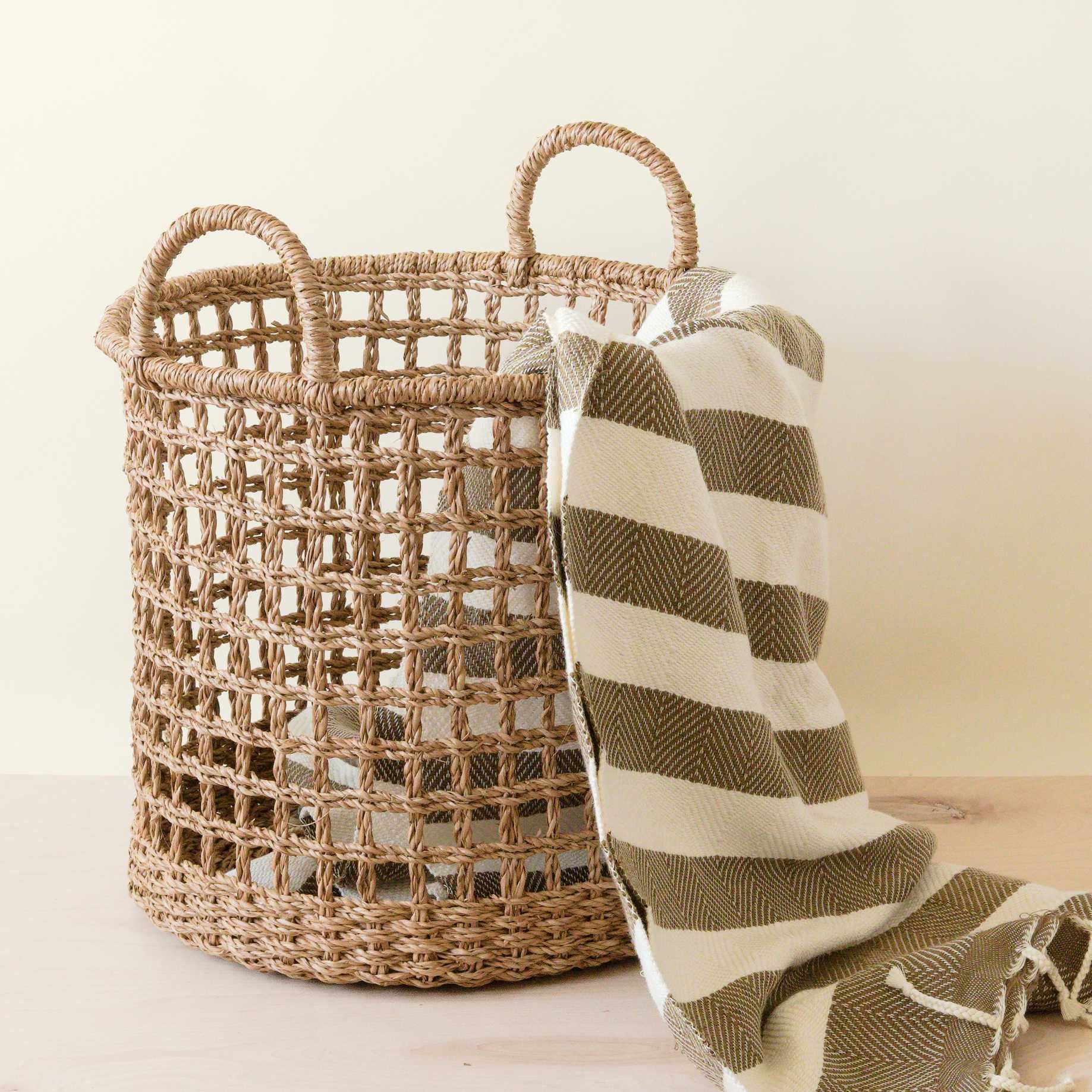 Open Weave Baskets With Handle, Set of 3 Storage Baskets - Etsy