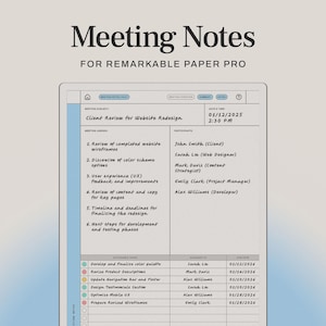 Meeting Notes for reMarkable Paper Pro | Hyperlinked Meeting Minutes & Meeting Agenda Planner Template