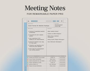Meeting Notes for reMarkable Paper Pro | Hyperlinked Meeting Minutes & Meeting Agenda Planner Template