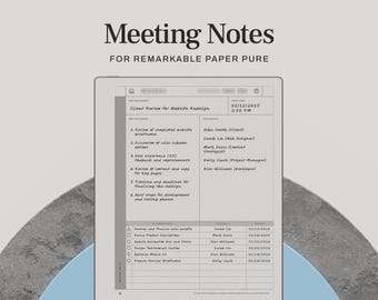 Meeting Notes for reMarkable Paper Pure | Hyperlinked Meeting Minutes & Meeting Agenda Planner Template
