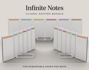 Infinite Notes Bundle | Custom Digital Notebooks for reMarkable Paper Pro Move | Ruled, Grid, Dot Grid Layout