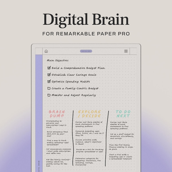 Digital Brain for reMarkable Paper Pro | Brain Dump Template & Hyperlinked Idea Planner