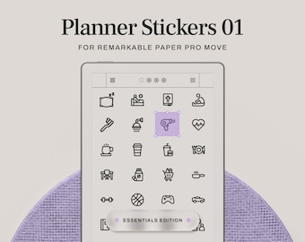 Sticker Pack for reMarkable Paper Pro Move | 128 Digital Icons for Planning & Productivity