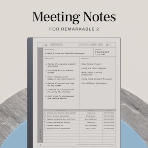 Meeting Notes Template for reMarkable 2 | Hyperlinked Meeting Minutes & Meeting Agenda Planner