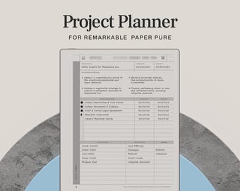 Project Planner for reMarkable Paper Pure: Project Management with Budget Tracker, Project Notes, and Calendar | Hyperlinked Planner