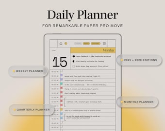 Daily Planner for reMarkable Paper Pro Move | Goal Planner, ADHD Planner, Vision Board & Schedule Template | with FREE Planner Stickers