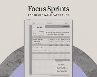 Focus Sprint Tool for reMarkable Paper Pure | Pomodoro Planner Template and Custom Task Time Blocking Tool
