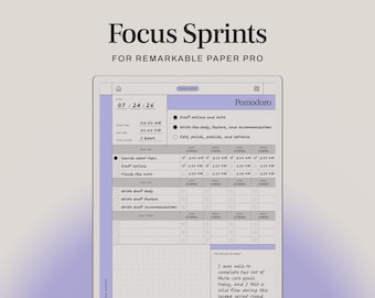 Focus Sprint Tool for reMarkable Paper Pro | Pomodoro Planner Template and Custom Task Time Blocking Tool