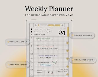 Weekly Planner for reMarkable Paper Pro Move | Hobonichi Inspired 52 Week Calendar & Hyperlinked Work Week Planner Template