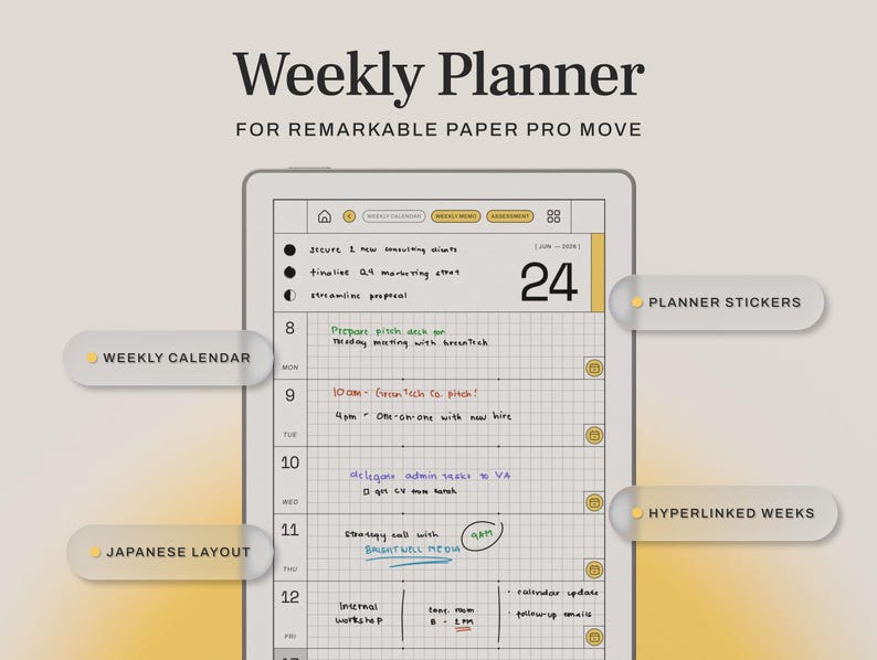 Weekly Planner for Remarkable Paper Pro Move | Hobonichi Inspired 52 ...