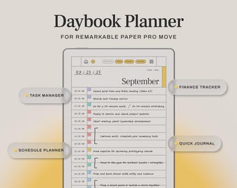 Daybook Planner for reMarkable Paper Pro Move | Hyperlinked Daily Planner, Instant Digital Download