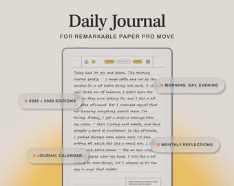 2026 Daily Journal for reMarkable Paper Pro Move | Hyperlinked Digital Gratitude Journal with Reflection Prompts, Mindfulness Template