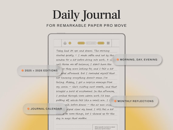 2026 Daily Journal for reMarkable Paper Pro Move | Hyperlinked Digital Gratitude Journal with Reflection Prompts, Mindfulness Template