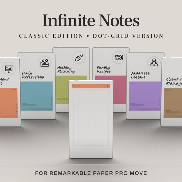 Dot Grid Colored Notebook for reMarkable Paper Pro Move | Digital Notebook for Ideas, Journaling & Bullet Notes