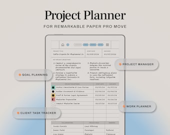 Project Planner for reMarkable Paper Pro Move | Hyperlinked Template with Budget Tracker, Project Notes, and Calendar