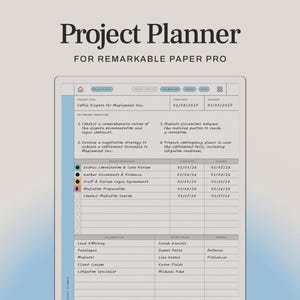 Project Planner for reMarkable Paper Pro | Project Management with Budget Tracker, Project Notes, and Calendar | Hyperlinked Planner