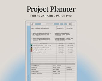 Project Planner for reMarkable Paper Pro | Project Management with Budget Tracker, Project Notes, and Calendar | Hyperlinked Planner