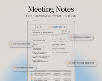 Meeting Notes for reMarkable Paper Pro Move | Hyperlinked Meeting Minutes & Meeting Agenda Planner Template