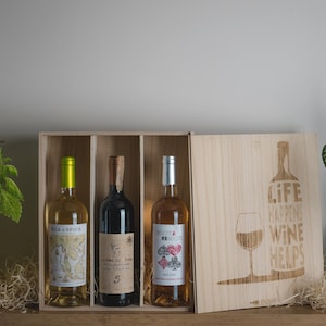 Personalized Wooden Wine Box for 3 Bottles of Wine, Wine Gift Box, Champagne Box, Congratulatory Gift, Gift For Couples, Engagement Gift