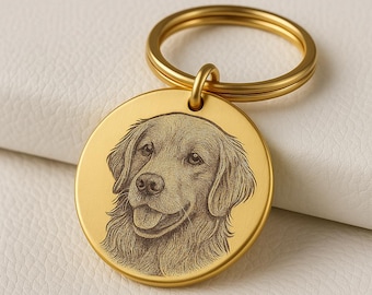 Porte-clés personnalisé avec photo d'animal de compagnie : cadeau commémoratif en laiton massif gravé