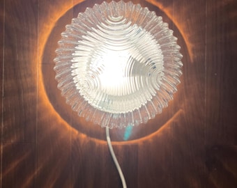 1of4 Vintage flush Glass Ceiling Light, Mid Century Modern Plafoniera, Glass Sconces with Relief, Round Glass Wall Lamps, Yugoslavia / 1970s