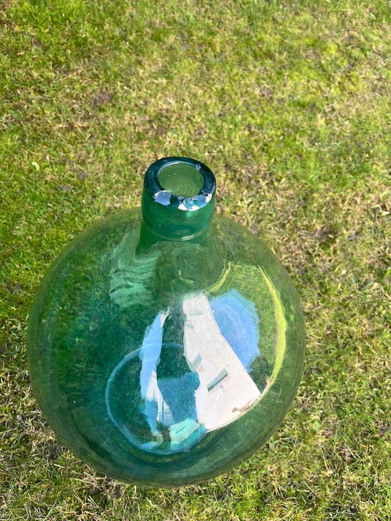 Antique LARGE Light Blue DEMIJOHN or Dame Jeanne Hand Blown Glass