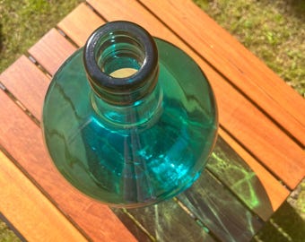 Antique French Demijohn Bottle: Hand Blown Light Blue Glass Vase