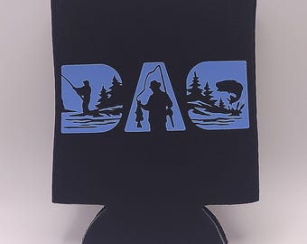 Dad Fishing Can Cooler – Scenic Vinyl Cutout Design – Gift for Outdoorsman, Fisherman, or Father’s Day