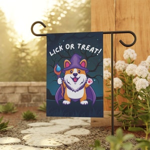 Corgi Halloween Garden Flag, Corgi Lick or Treat Garden Flag, Double Sided Flag, Corgi Garden, Corgi Flag, Garden Flag, Dog Garden Flag