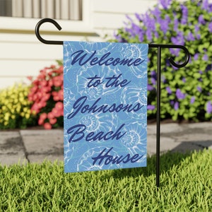 Gepersonaliseerde Beach House-tuinvlag, dubbelzijdig strandwelkomstbord, tuinvlag voor het strand, Beach House-tuinbord, tuinvlag