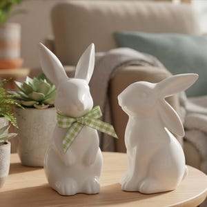 Keramische paashaasfiguur, porseleinen decoratie, tafelornament