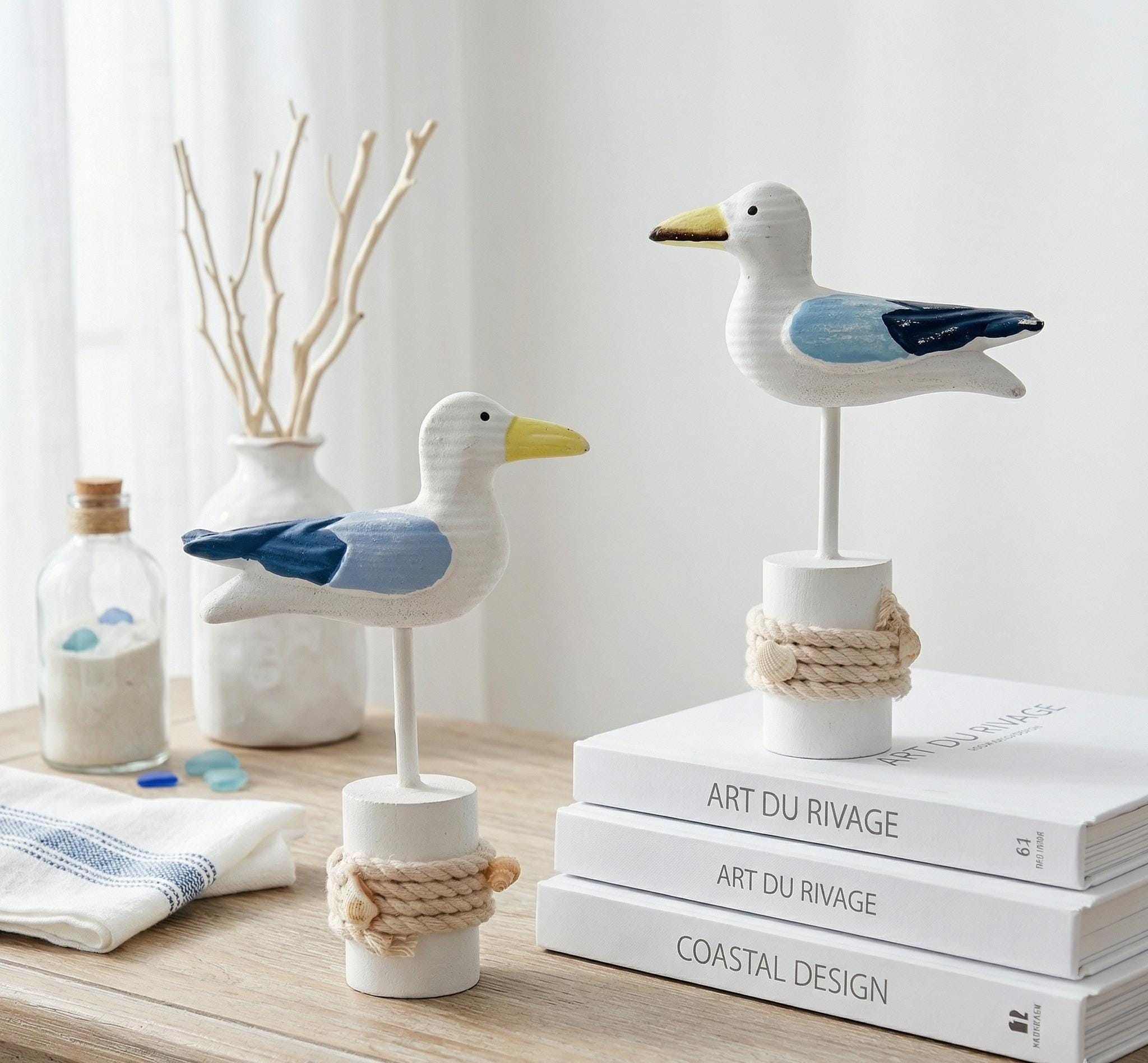 Sharplace 2pcs Figurines Mouette Oiseaux De Jardin - Sculpture Résine Décor Blanc