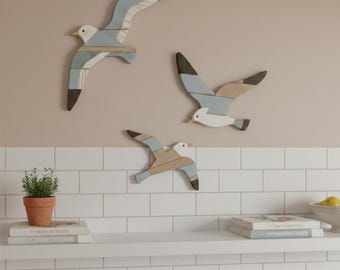 Set of 3 Wooden Seagull Wall Decor Nautical Coastal Beach Wall Art