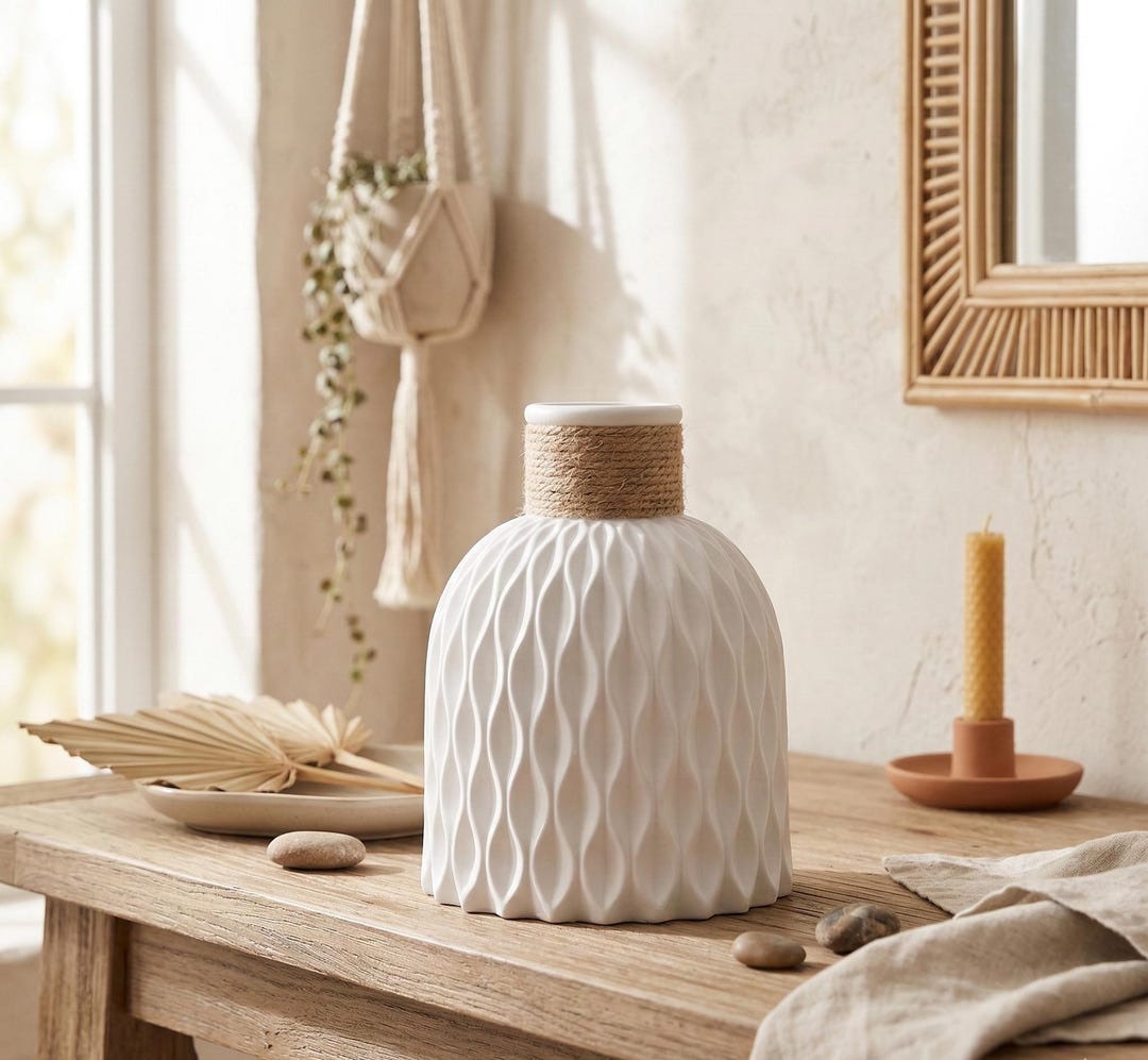 Scandinavian Water Ripple Vase Minimalist Flower Vase With Twine Decor ...